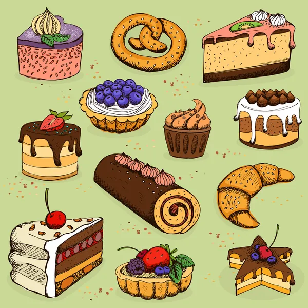 馅饼和糕点的面包店的面粉制品 — 图库矢量图片