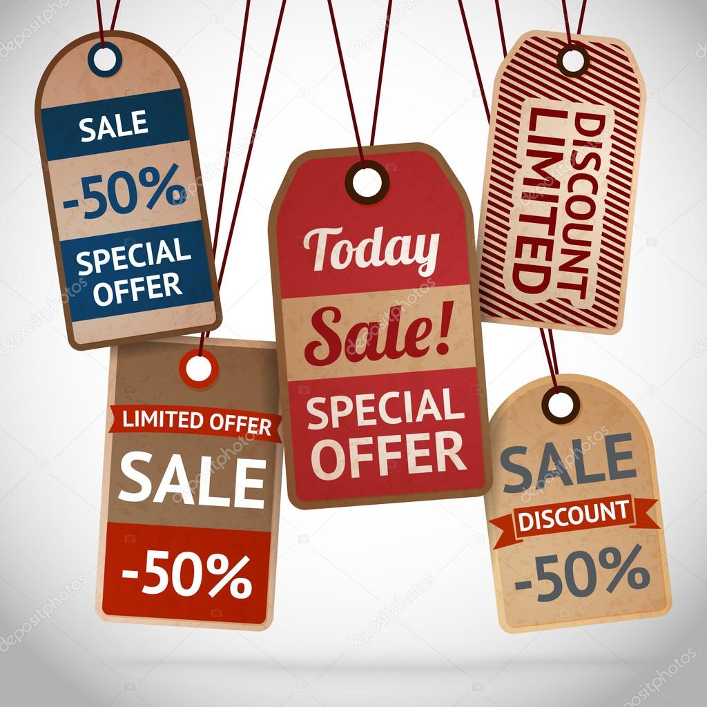 Collection of discount cardboard sale labels