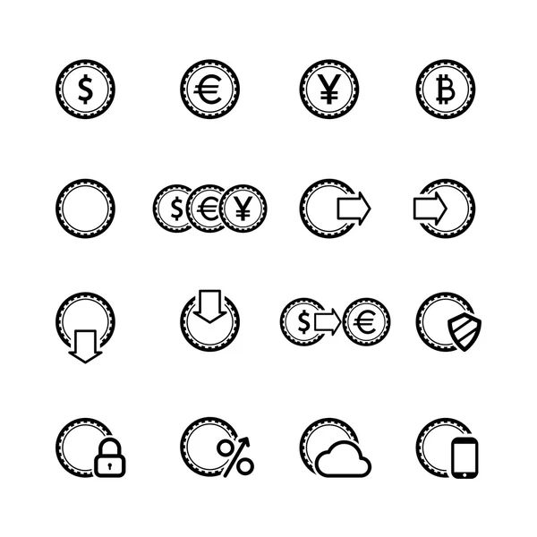 Cash icons set, contour flat — Stock Vector