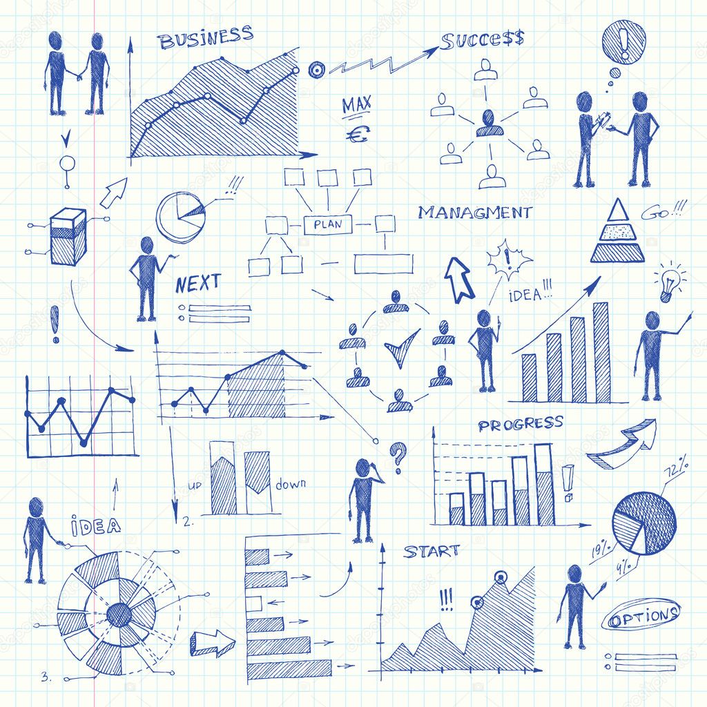 Doodle business charts infographics elements stock vector