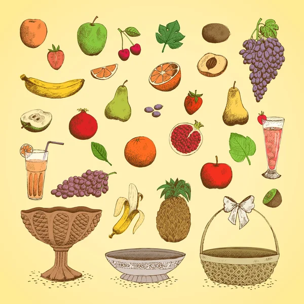 Conjunto de jugosas frutas frescas — Vector de stock