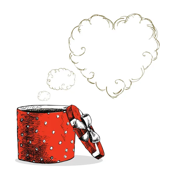 Boîte cadeau ouverte avec pensées d'amour — Image vectorielle
