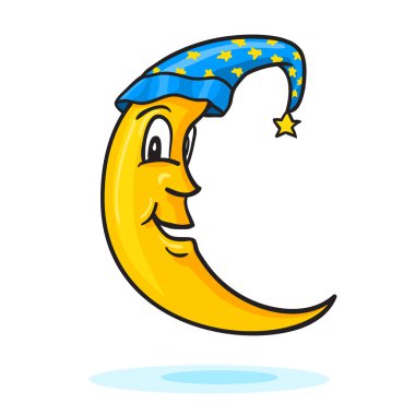 Moon in nightcap with gold star clipart