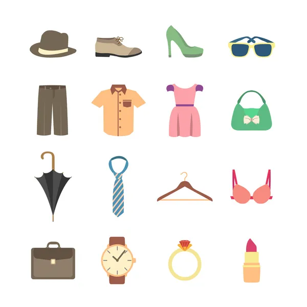 Iconos de accesorios de moda y ropa — Vector de stock