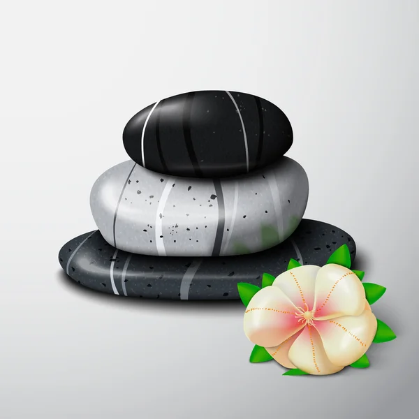 Piedras de spa con flor tropical — Vector de stock