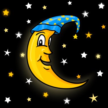 Moon in nightcap with stars clipart