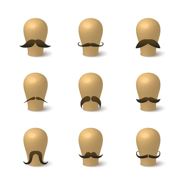 Collection de moustaches hipster sur des blocs de chapeau — Image vectorielle