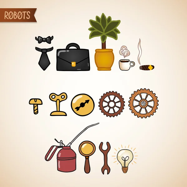 Conjunto de iconos de tecnología Steampunk — Vector de stock