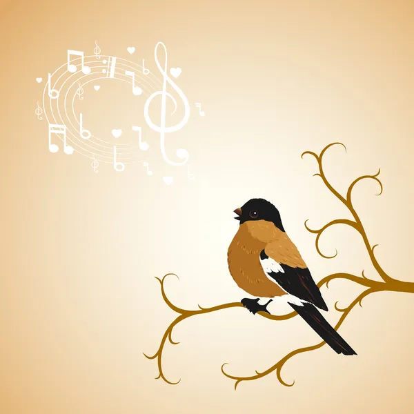 Pájaro toro de invierno tuitea en una rama de árbol — Vector de stock