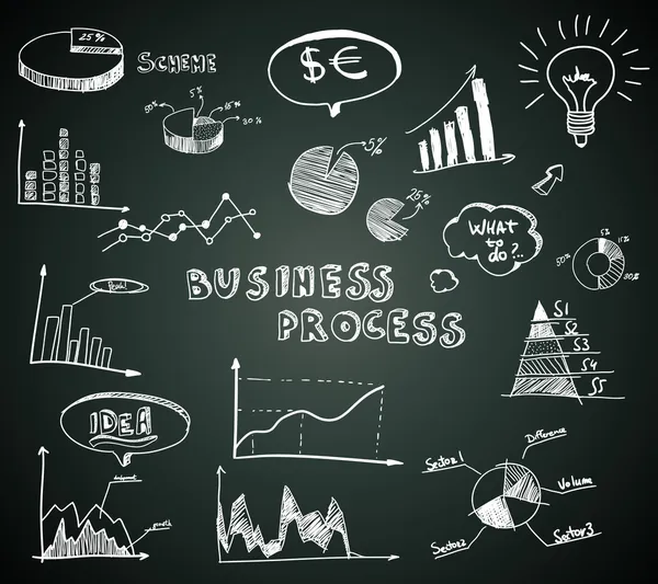 Doodle diagrammes d'affaires fixés sur le tableau noir — Image vectorielle