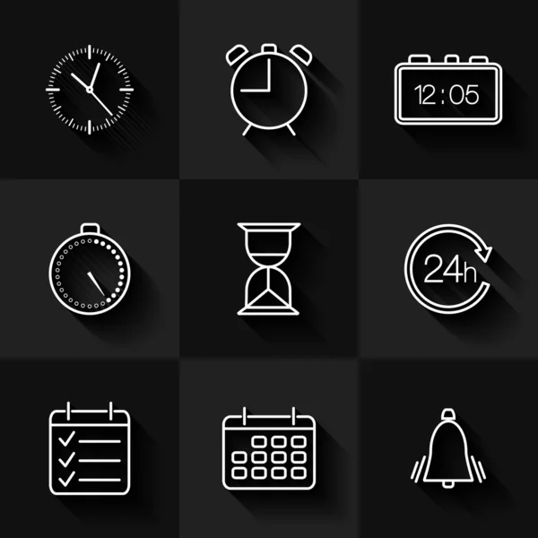 Set of contour date, time and calendar icons — Stock Vector