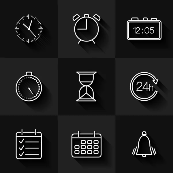 Conjunto de iconos de fecha, hora y calendario de contorno — Archivo Imágenes Vectoriales