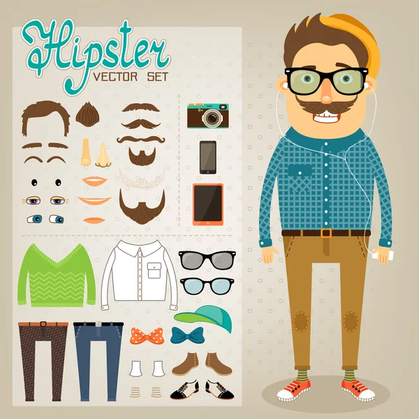 Hipster character pack for geek boy — Stock Vector