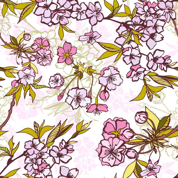 Seamless background pattern with blossoming sakura — Stock Vector