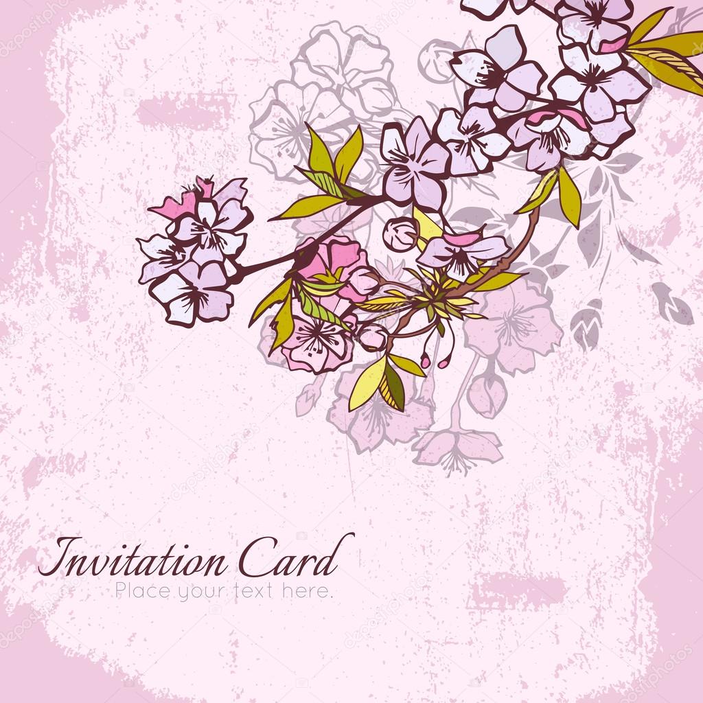 Blossom cherry or sakura invitation postcard
