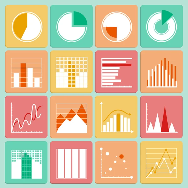Conjunto de iconos de gráficos y gráficos de presentación de negocios — Vector de stock