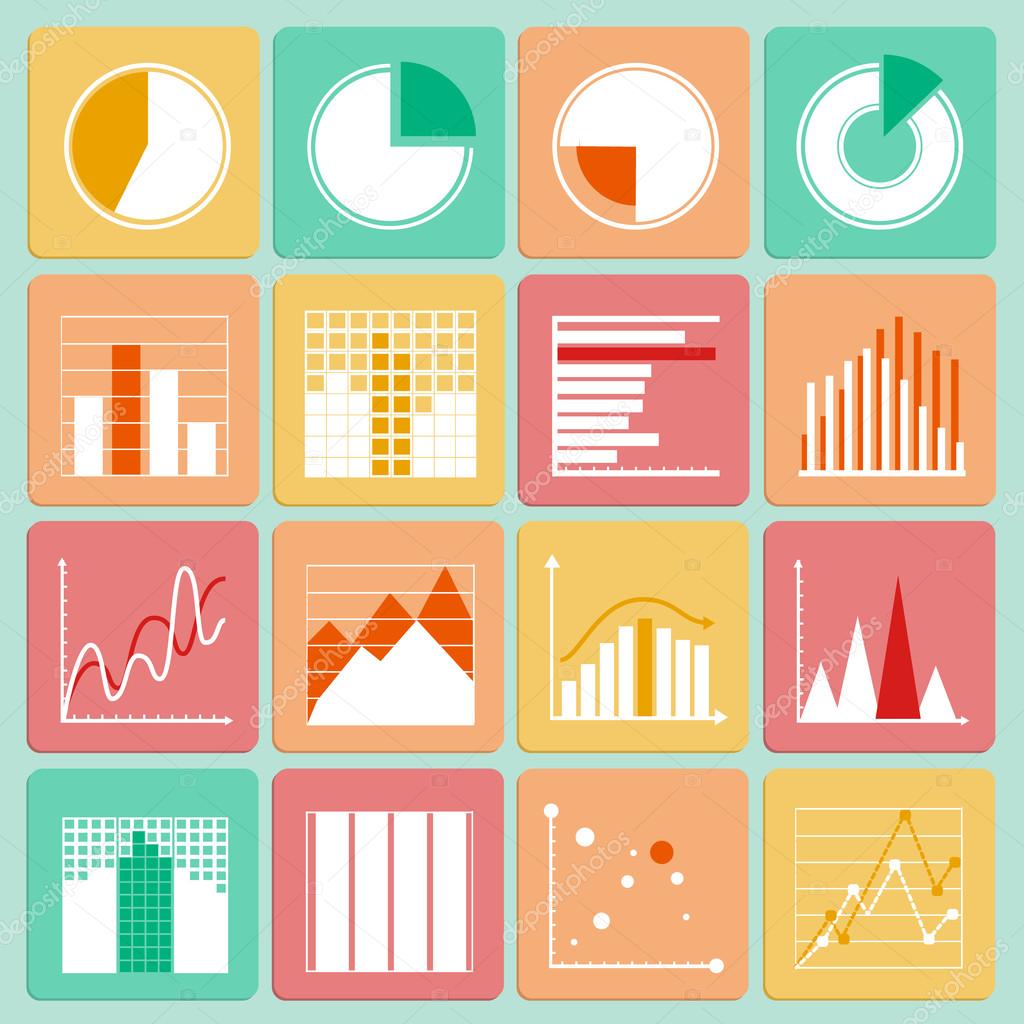 Icons set of business presentation charts and graphs