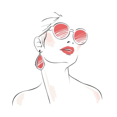 Expressive woman portrait with sunglasses clipart