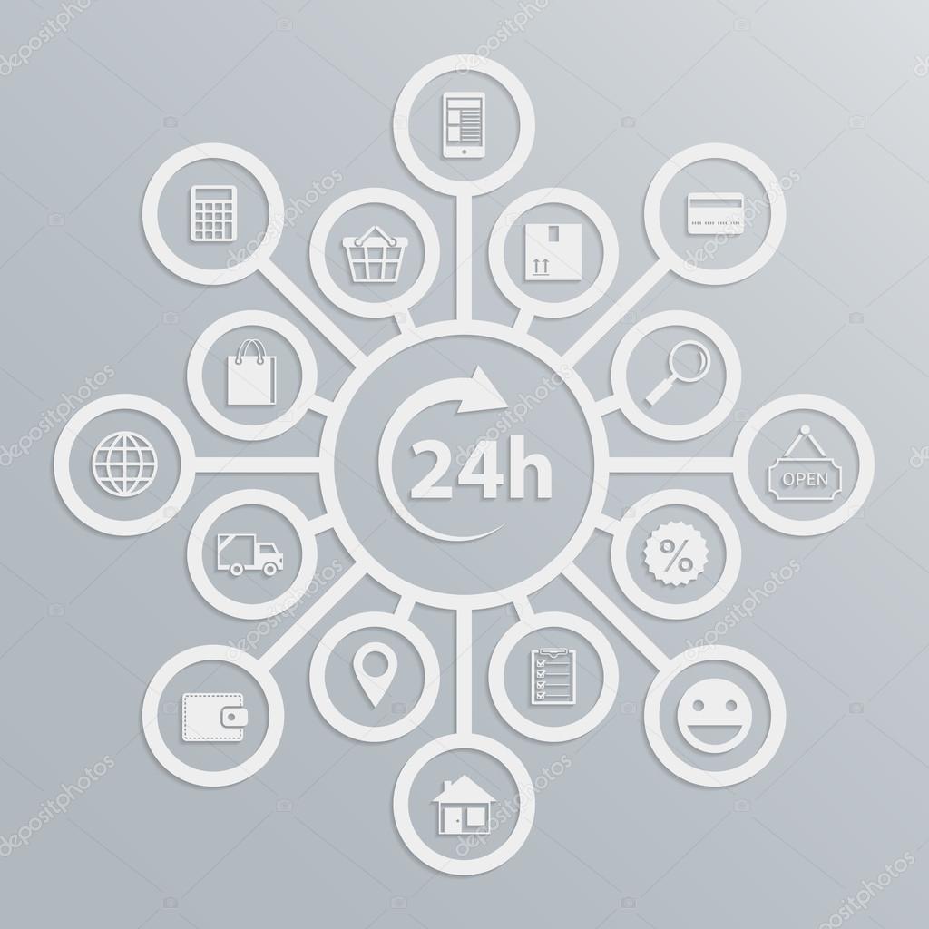 Online store 24 hours customer service diagram Stock Vector by