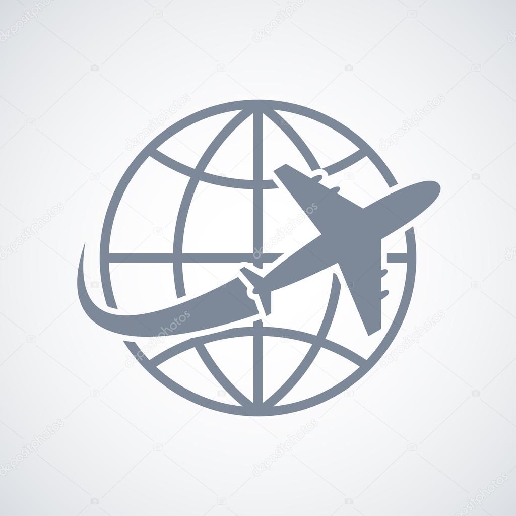 Globe and plane travel icon