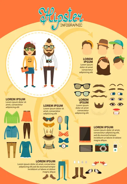 Infográficos de Hipster com elementos de design de moda —  Vetores de Stock