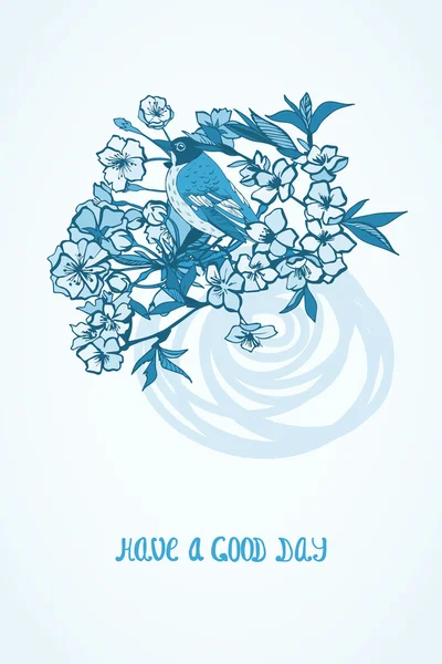 Good day wishing card with flowers and bird — Stock Vector