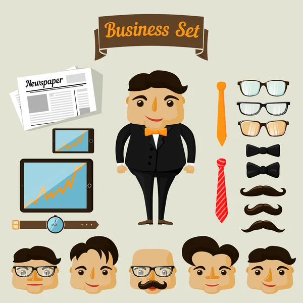 Hipster character elements for business man — Stock Vector