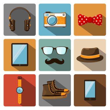 hipster aksesuarları sembollerin set