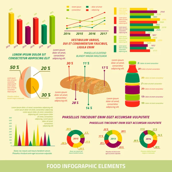 Infografías alimentarias elementos de diseño plano — Vector de stock