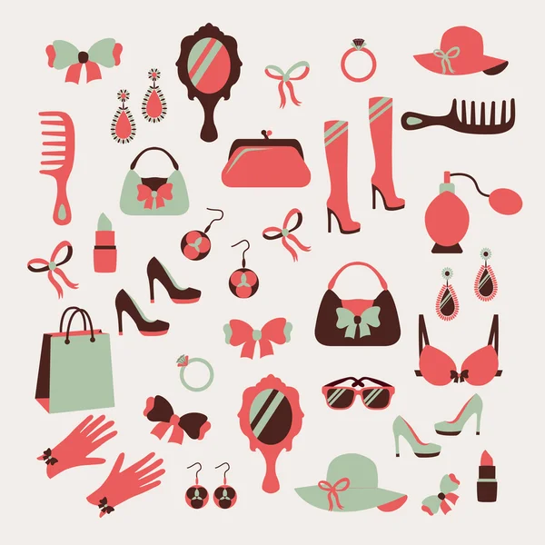 Woman accessories icons set — Stock Vector