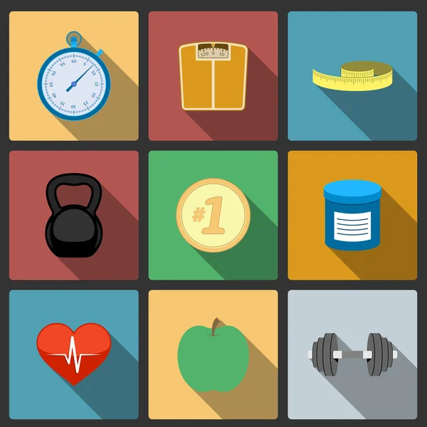 Fitness estilo de vida saludable iconos conjunto — Archivo Imágenes Vectoriales