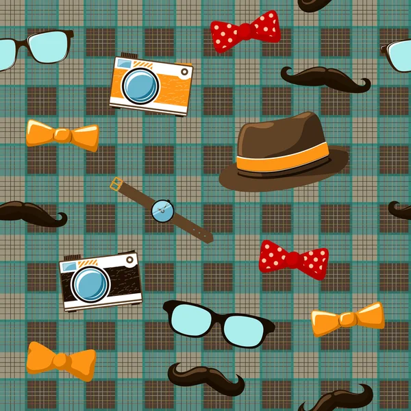 Hipster items on seamless tablecloth — Stock Vector