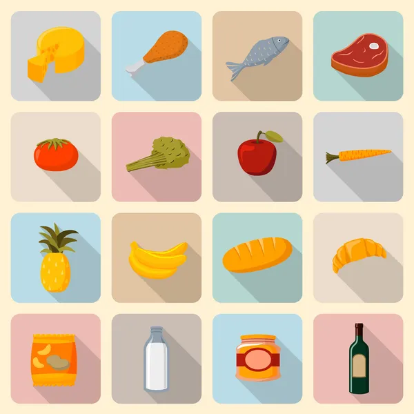 Supermarkt voedingsmiddelen icons set — Stockvector