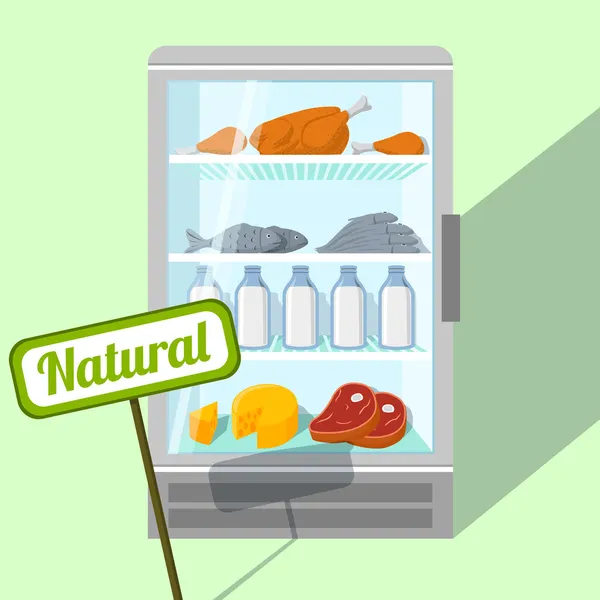 Alimentos naturales en nevera — Vector de stock