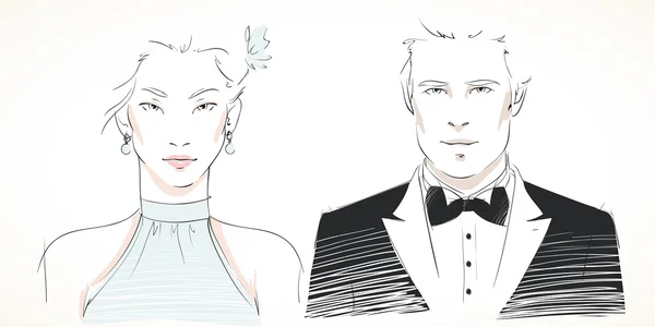 Retratos do jovem casal elegante — ストックベクタ