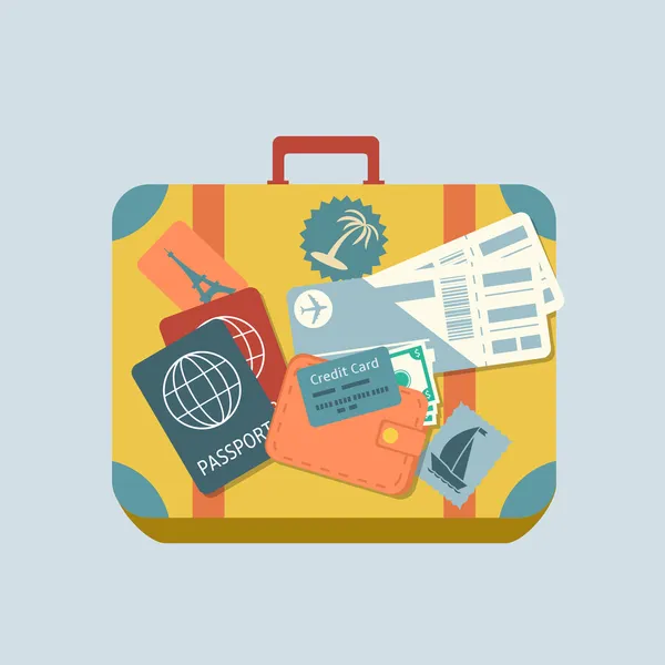 Podróż walizki z naklejkami — Wektor stockowy