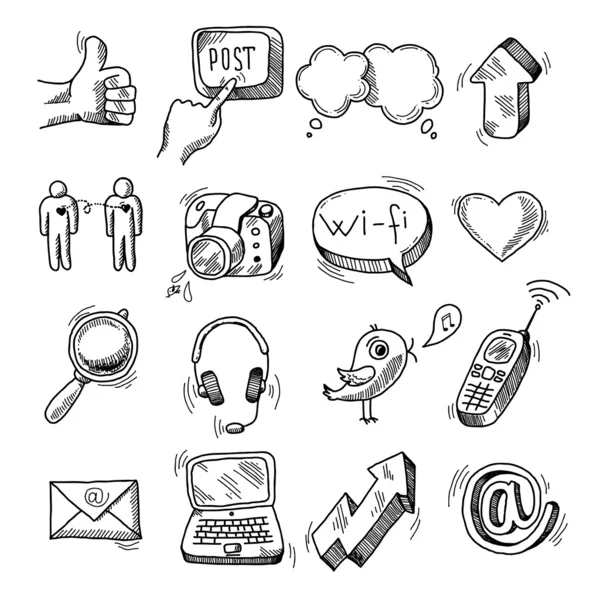 Doodle social icons set — Stock Vector