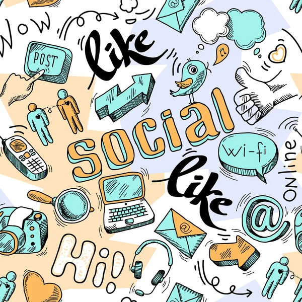 Seamless doodle fond de modèle de médias sociaux — Image vectorielle