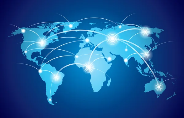 Weltkarte mit globalem Netzwerk — Stockvektor
