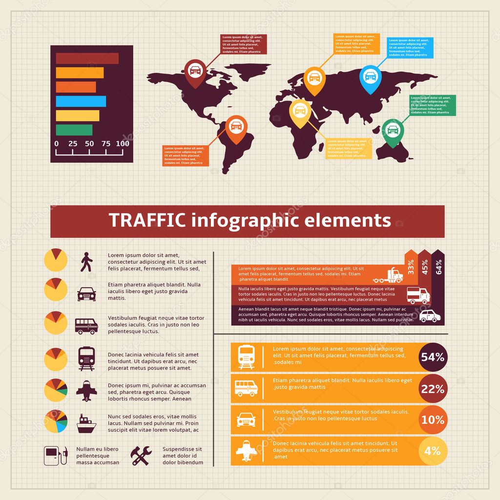 Transport traffic infographics elements