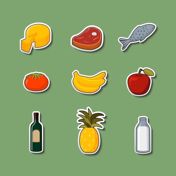 Produits alimentaires du supermarché sur autocollants — Image vectorielle