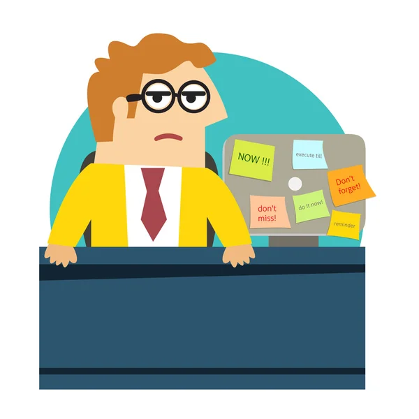 Trabalhador de escritório irritado preocupado na mesa — Vetor de Stock