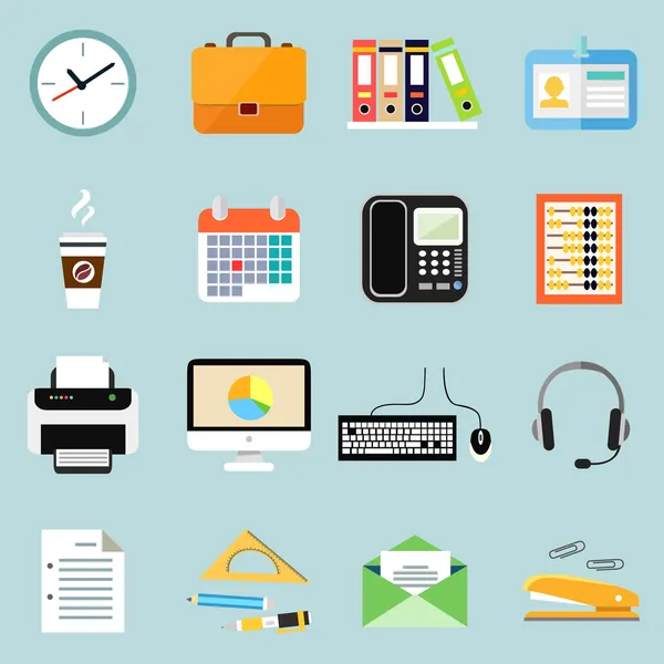 Business office briefpapier icons set — Stockvector