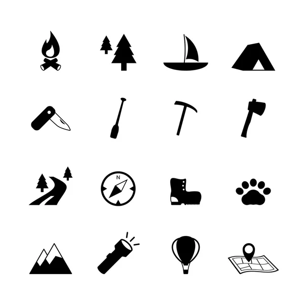 Turismo exterior camping pictogramas — Vector de stock