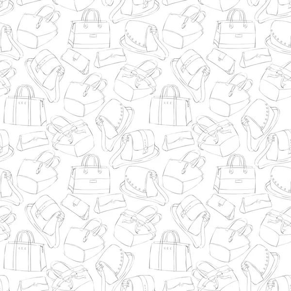 Nahtlose Skizze stilvoller Taschen für Frauen — Stockvektor