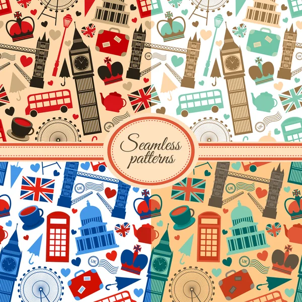 Collection of seamless patterns with London — Stock Vector