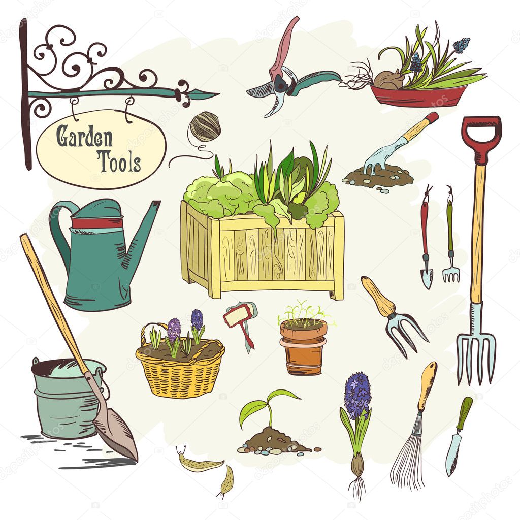Vector illustration of Cartoon Garden tools. Download a Free Preview or  High Quality Adobe Illustrato… | Garden tools, Art activities for toddlers,  Drawing for kids