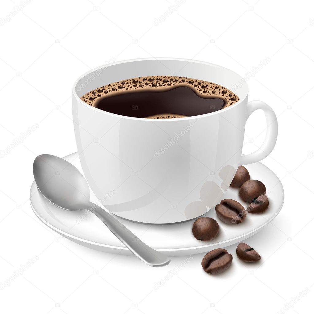 Realistic white cup filled with espresso