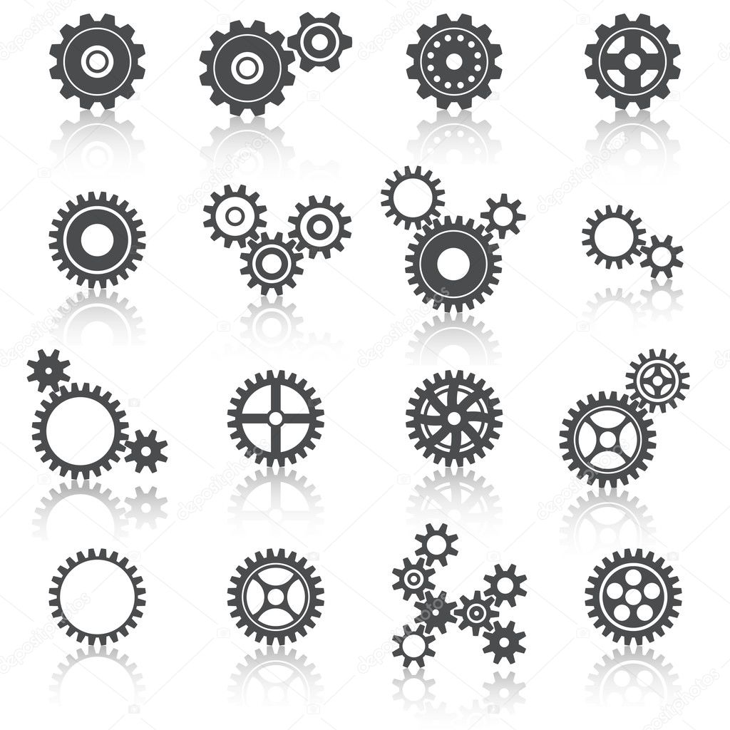 Cogs Wheels and Gears Icons Set