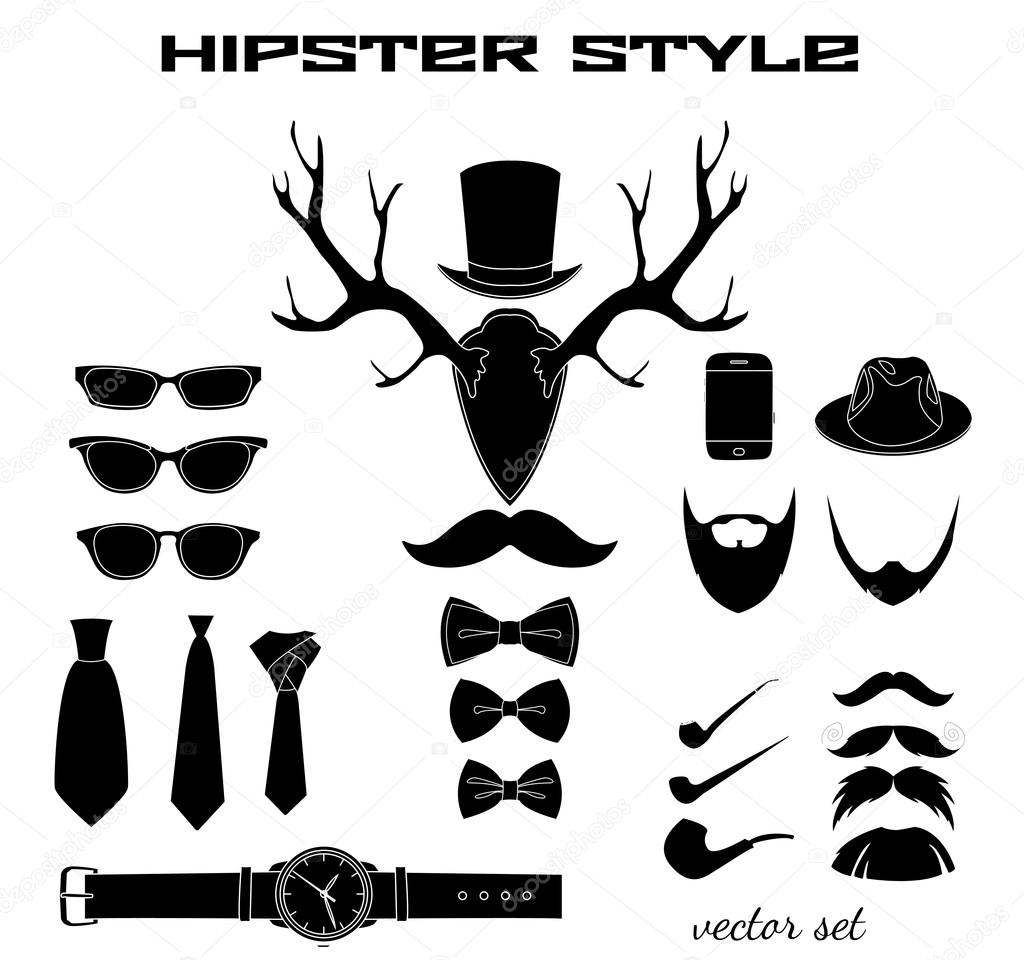 Hipster accessory pictograms collection
